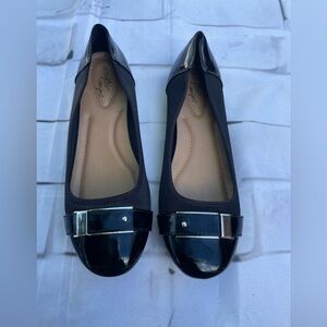 Dexflex Comfort Black Flats with Silver Buckle